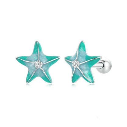 Blue Starfish Stud Earrings Platinum Plated Simple Earrings